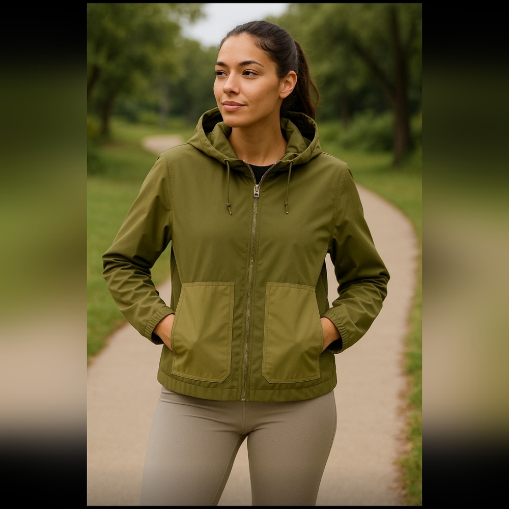 Volcom olive moss green in a breeze hooded windbreaker‎ size large new
